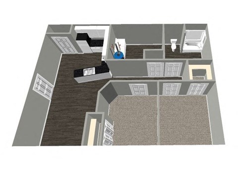 Floor plan for 2 beds, 1 bath, 870 sqft